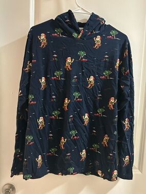 Denim & Flower Navy Holiday Santa Print Hoodie
